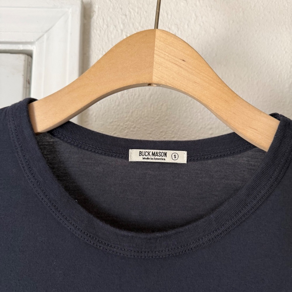 BUCK MASON navy blue supima cotton crew neck boxy cropped tee t-shirt - Picture 4 of 5